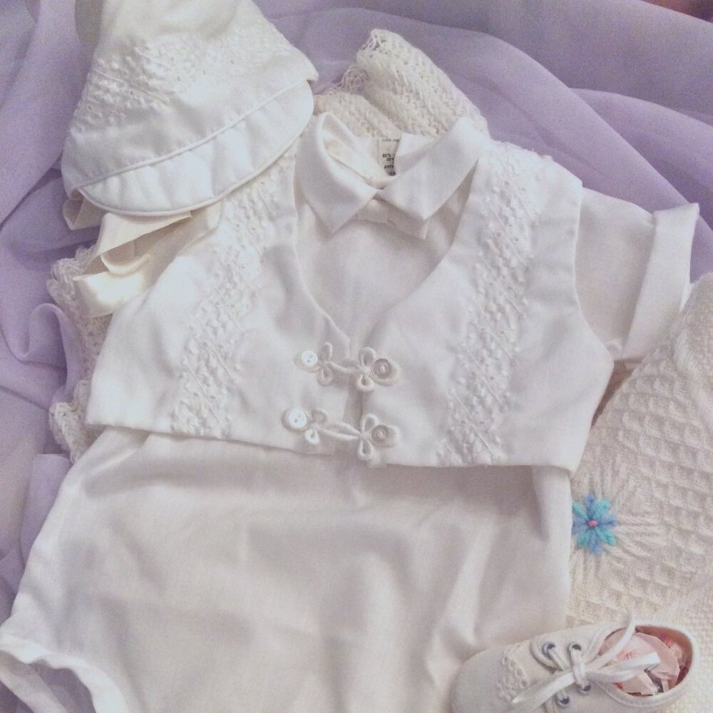 Precious VTG 70s Baptismal Ensemble for a Boy Size NB-3Mth